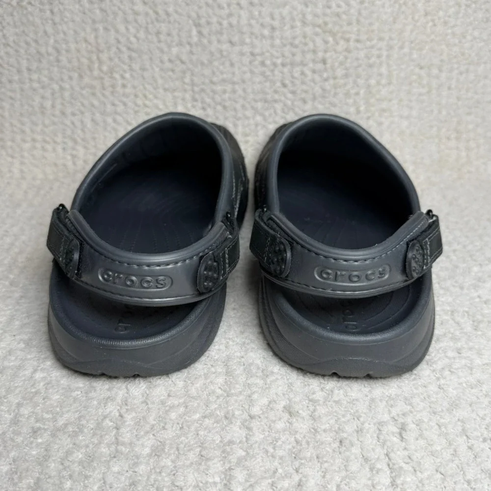 Crocs Men's Swiftwater Leather Clogs Black Gray Adjustable Strap Shoes Size 12
